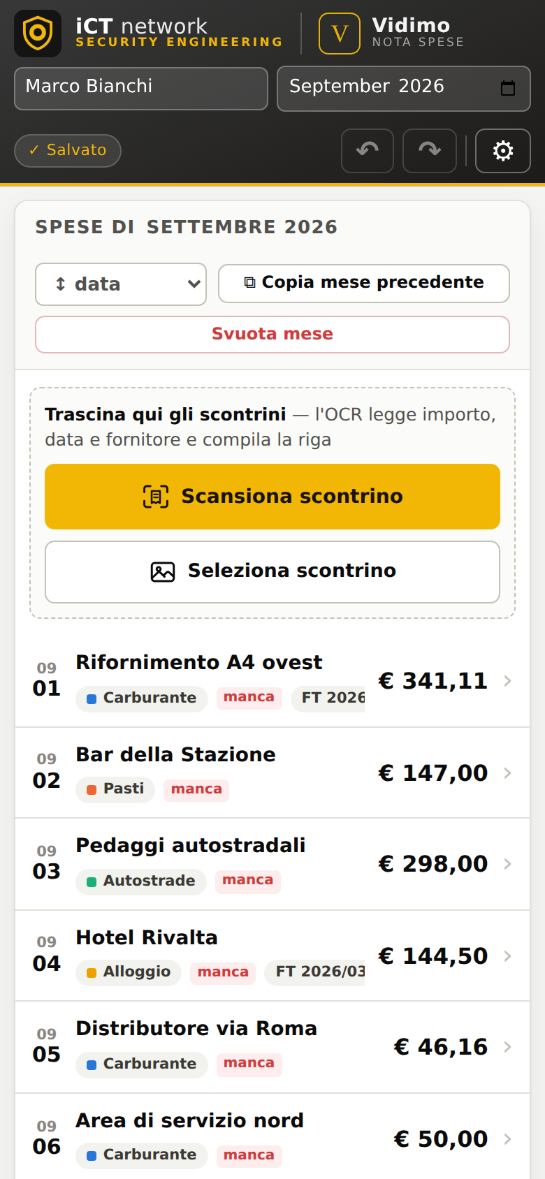 Vidimo sul telefono: la nota spese del mese